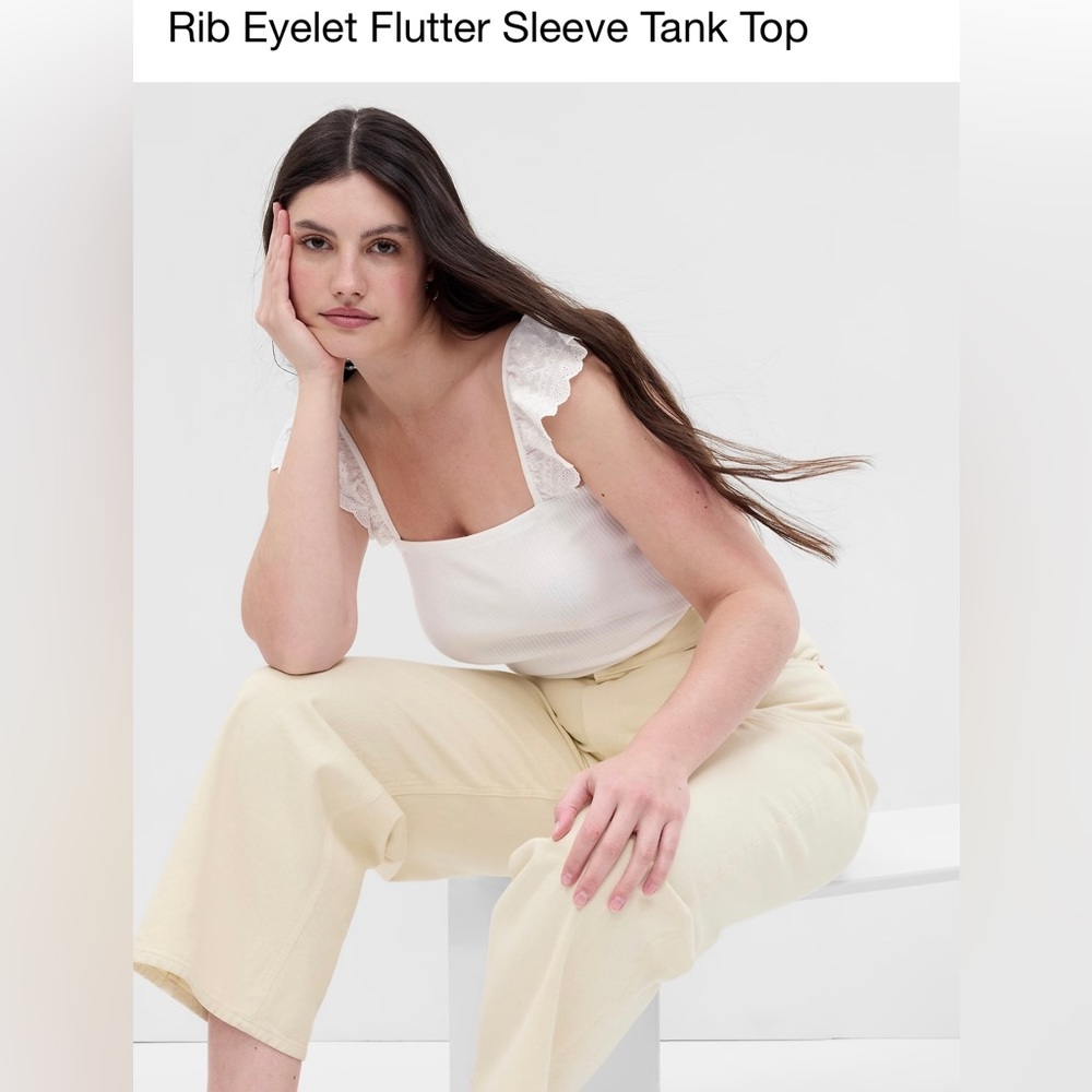 Rob Eyelet flutter sleeve tank top